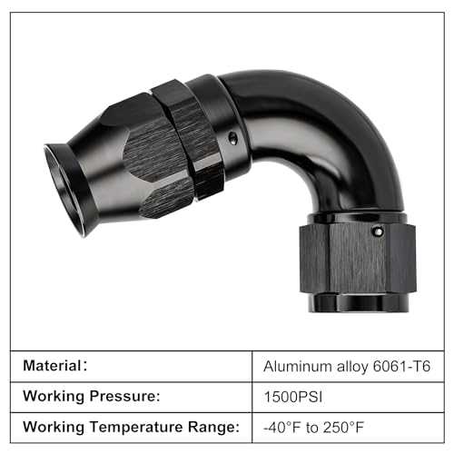 8AN 120 Degree PTFE One Piece Full Flow End Hose Fitting Aluminum Black (8AN / 120 Degree)