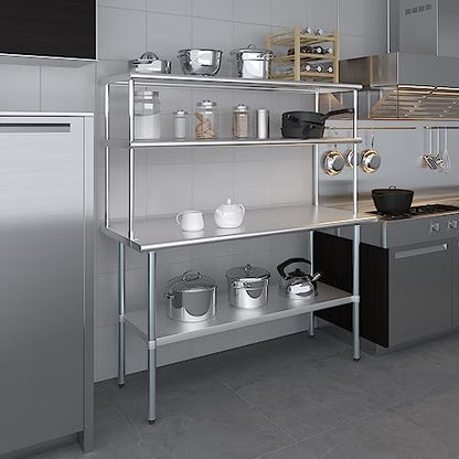 Stainless Steel Work Table Double Tier Overshelf (24" x 60" Work Table + 18" Overshelf)