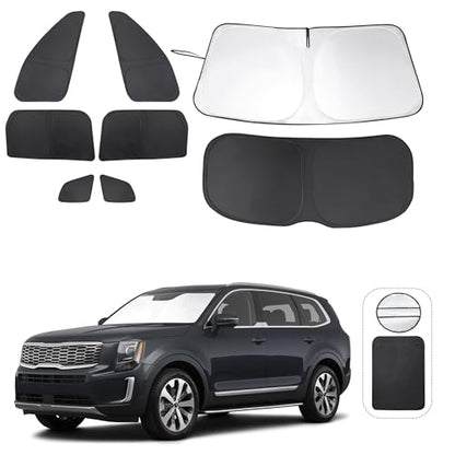 Window Shades for Kia Telluride 2020 2021 2022 2023 2024 2025 Accessories Car Side Full Windows Rear Triangular Windshield Sun Shade Sun UV Rays & Privacy Protection for Camping 8PCS (Kia Telluride 2020-2025)
