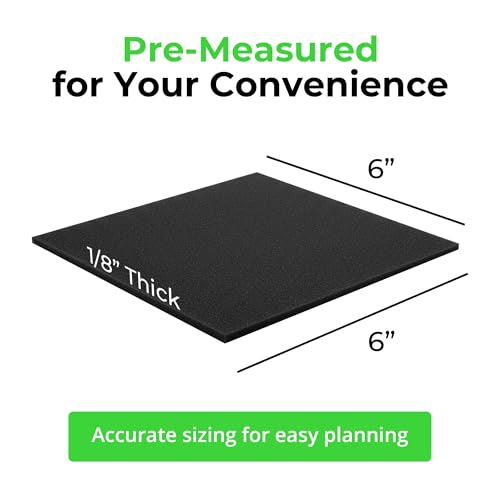 Anti Vibration Pads Furniture Pads Self Stick Versatile Adhesive Foam Rubber Pads Sheets for Appliances and Furniture (6" x 6" x 1/8" / Black)
