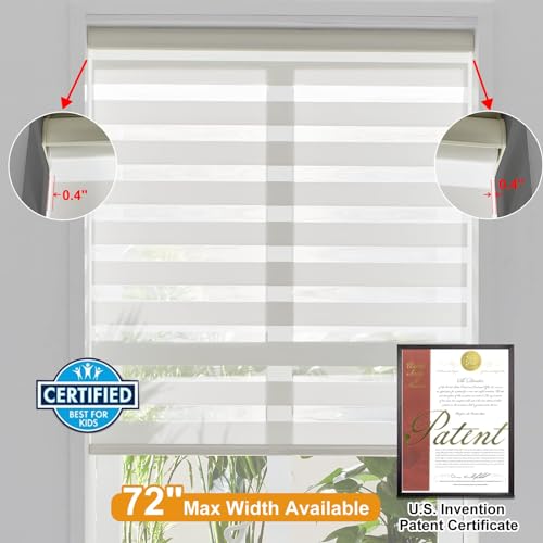 Cordless Zebra Blinds for Windows Free (34.5"w X 64"h / Cream)