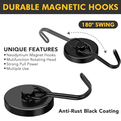 Black Magnetic Hooks Heavy Duty 120LB Swivel Strong Magnet Hook (Black / 1.26in)