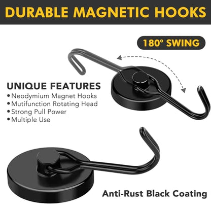 Black Magnetic Hooks Heavy Duty 120LB Swivel Strong Magnet Hook (Black / 1.26in)
