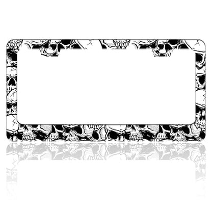Black White Skull Skeleton License Plate Frame Stainless Steel 6 X 12 Inch (Skull)