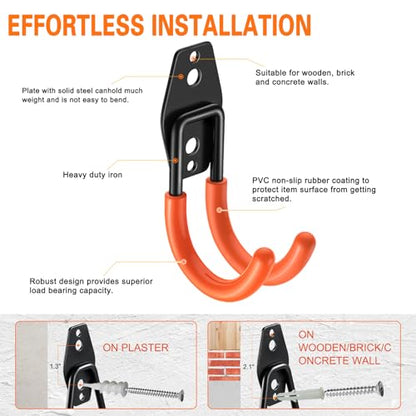 Heavy Duty Garage Hooks 6 Pack (2.6inch J Hook / Orange Small J Hook)