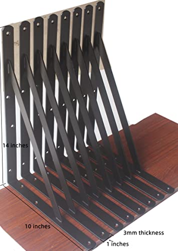 6 Pack L14 x H 10" Black Heavy Duty Shelf Brackets with Screws Metal Shelf Brackets Shelf Support Angle Brackets for Shelves L Brackets Heavy Duty Floating Shelf (6 Pack-Black / 14''x10'')