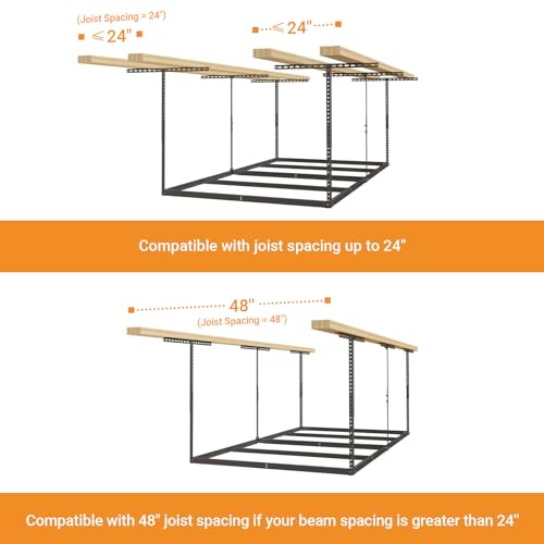 4x8ft Overhead Ceiling Garage Storage Rack (Black)