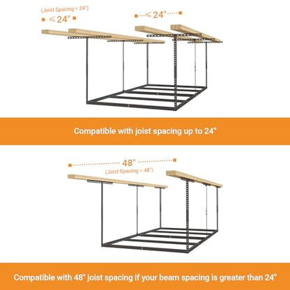 4x8ft Overhead Ceiling Garage Storage Rack (Black)