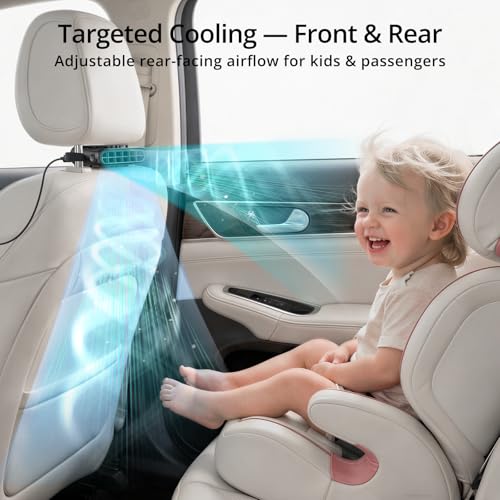 Car Seat Fan with Dual Airflow for Back Cooling & Baby Rear Facing (Black)