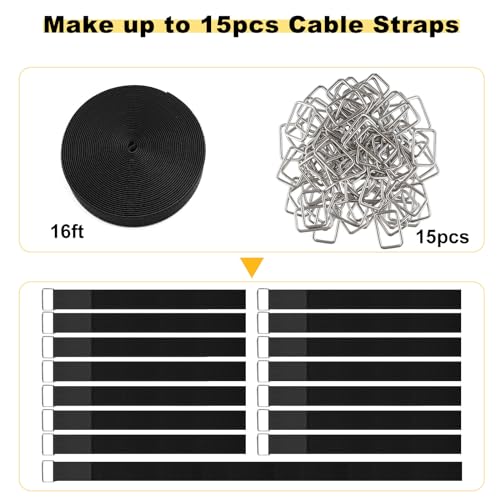 1.5"x16ft Hook and Loop Straps with 15 Metal Buckles (1.5in x 16ft Black)