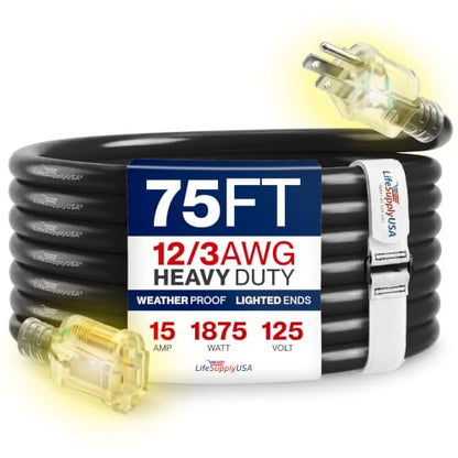 75ft Outdoor Indoor Extension Cord 12 (75 FT / 12AWG / Neon Green)