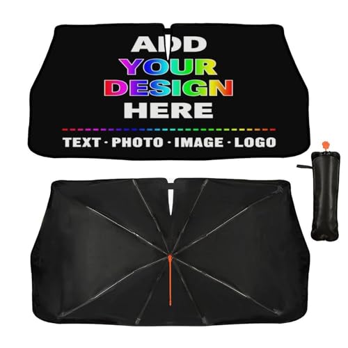 Custom Car Windshield Sun Shade Umbrella Customize Sun Shade Personalized Umbrella Shade with Photo Text Design Foldable Customized Car Sunshade Sun Visor for Car (custom-style)