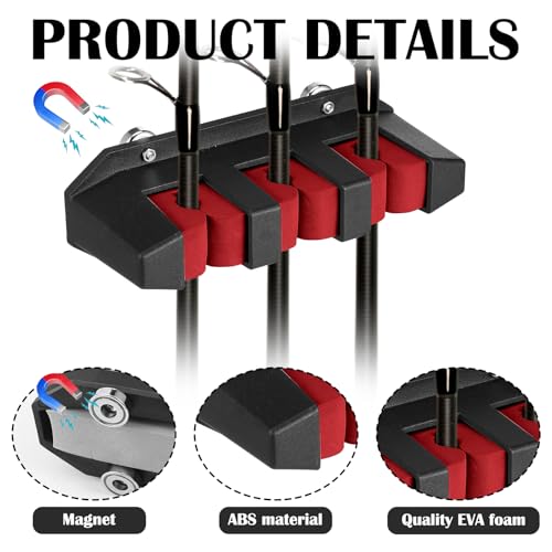 2 Pcs Magnetic Fishing Rod Holder for Car Fishing Pole Rack Vertical Rod Storage Holders for Truck Bed Boat Wall Garage Door (Red / 3 Rods)
