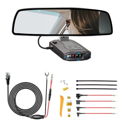 Radar Detector Rearview Mirror Rod Mount and Radar Power Cord Hardwired Kit (For Radar Base With EZ Magnet Connection)