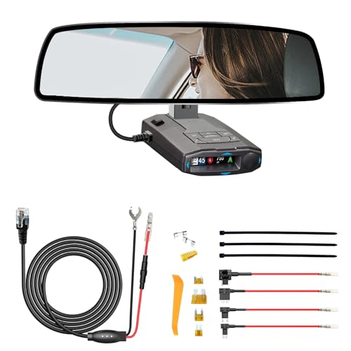 Radar Detector Rearview Mirror Rod Mount and Radar Power Cord Hardwired Kit (For Radar Base With EZ Magnet Connection)