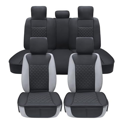 Car Seat Cover Full Set Leather Waterproof Front Rear Black (Black)