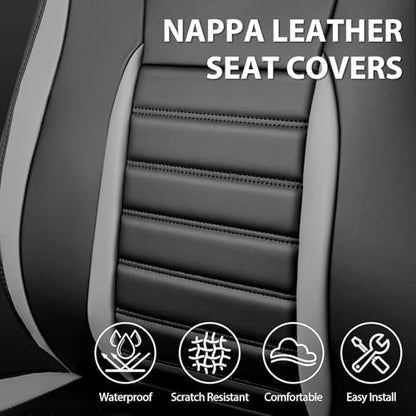 Nappa Leather Car Seat Covers Full Set (Black gray / Full Set)