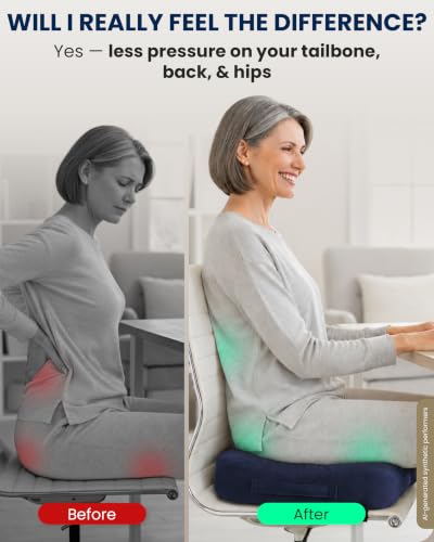 Seat Cushion Memory Foam Chair Cushion for Tailbone Pain Relief (Blue / Large)