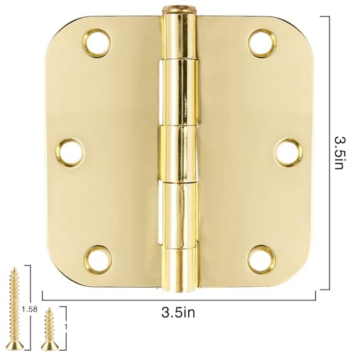 Rounded Door Hinges 3.5" X 3 1 (Polished Brass-Rounded / 6 Pack-no squeak)