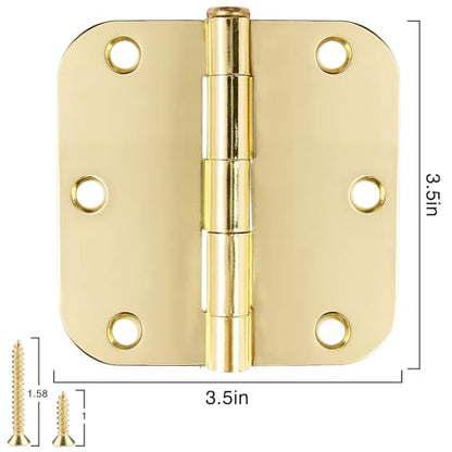 Rounded Door Hinges 3.5" X 3 1 (Polished Brass-Rounded / 6 Pack-no squeak)