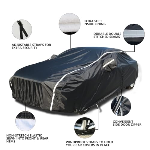 Car Cover Waterproof All Weather (Black-White / 3XL: for Sedan (Length 170"-190"))