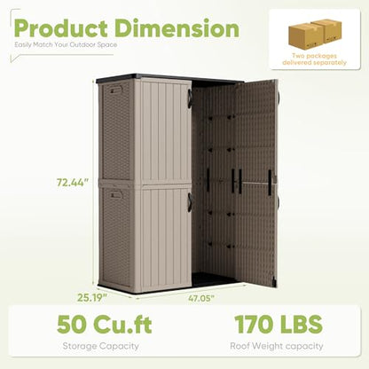 Outdoor Storage Cabinet 50 Cu Ft with Lockable Doors (Beige / 50 Cu Ft/Vertical)