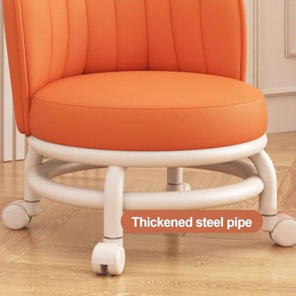 Low Rolling Stool with Backrest (Orange)