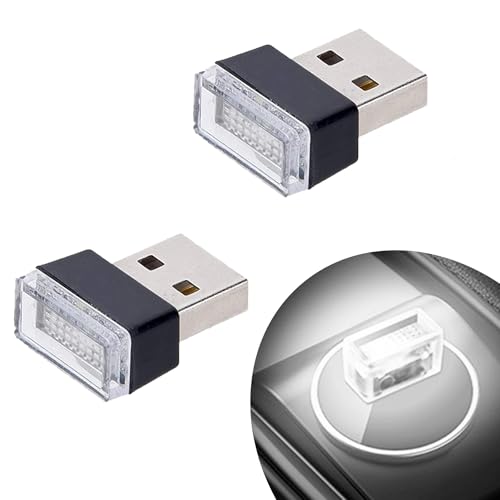 2 Pcs White Universal Mini USB LED Car Interior Ambient (White)