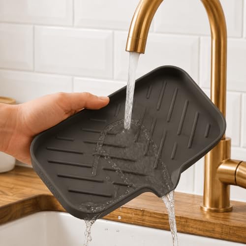 Silicone Soap Dish with Drain Spout (Coffee / M(9.6"×5.3"))