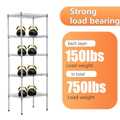5 Tier Wire Shelf (Chrome / 17"D x 12"W x 48"H)