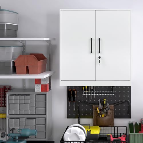 Locking Storage Cabinets (27.95"H Metal Handle / White)