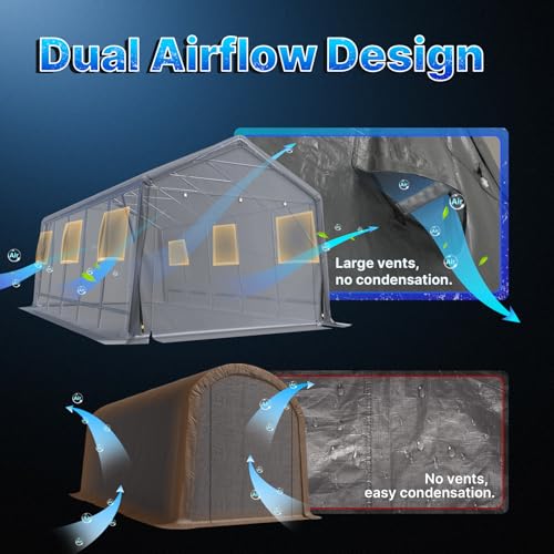 13x20 ft Carport 2 Roll up Doors & Vents Outdoor Portable Storage Shelter Garage Tent for Vehicle Boat Truck Anti (Dark Gray / 13'x20')