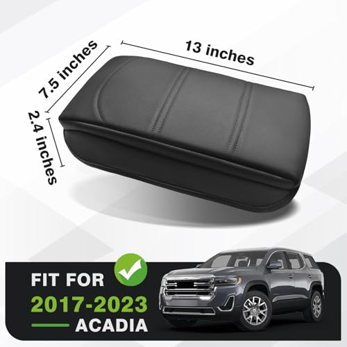 Armrest Cover for GMC Acadia 2017 (19) 17-23 |Acadia| Black/White Stitching, +Thick)