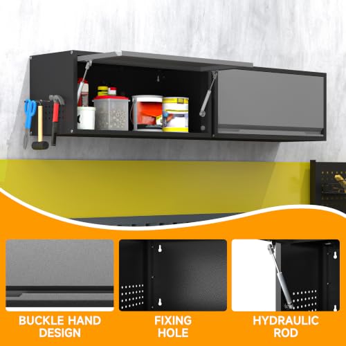 Metal Garage Wall Cabinet with Doors Side with Holes (13.8''H / Black Gray)