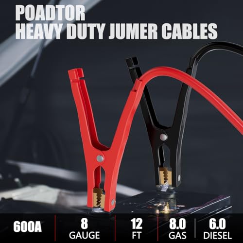 Heavy Duty Jumper Cables for Car Battery (8 Gauge （12FT）)