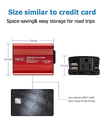 150W Car Power Inverter 12V DC to 110V AC Converter Vehicle Adapter Plug Outlet with 3.1A Dual USB Car Charger for Laptop Computer (Classic Red)