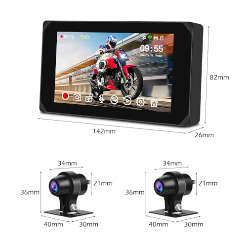 Wireless Carplay Motorcycle Dash Camera with 5" Touchscreen (CS5 Pro)