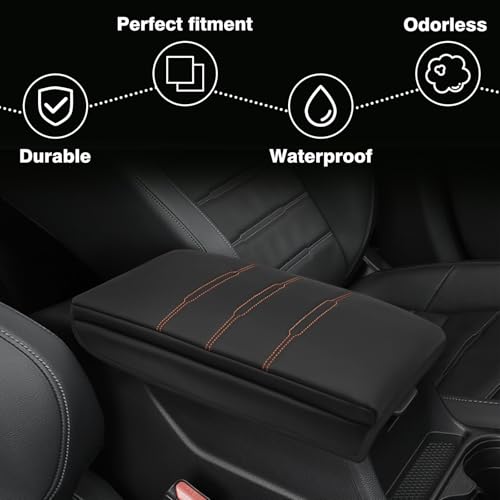 Armrest Cover for Honda CR (11) 23+ |CR-V| Black/Orange Stitching, +Thick)