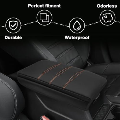 Armrest Cover for Honda CR (11) 23+ |CR-V| Black/Orange Stitching, +Thick)