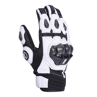 Mens Leather Motorbike Gloves KM046 White (XX-Large / White/Black)