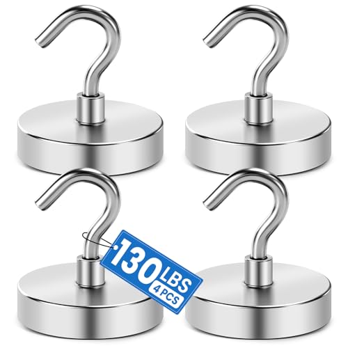 Magnetic Hooks for Cruise Cabins 130LBS Heavy Duty Magnet Hook 4 P (Silver / 1.26in)