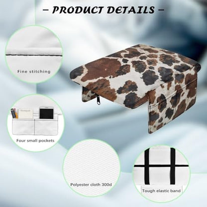 Brown Black Cow Print Car Center Console Pad Soft Armrest Cover Protector with Pockets Storage Bag Scratch Resistant Arm Rest Covering Middle Console Pad Auto Decoration (Brown Black Cow Print)