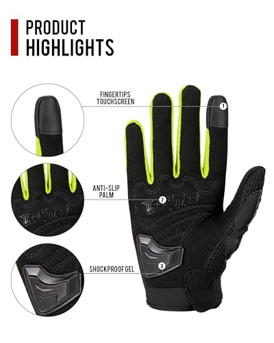 Motorcycle Gloves Touch Screen for Men Women Padding Hard Knuckle Cycling Motorbike ATV Hiking Riding Climbing Glove (XX-Large / Carbon-Green)