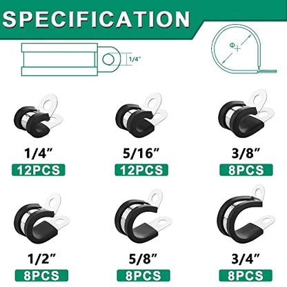 56PCS Cable Clamps Assortment Kit (56pcs - 1/4", 5/16", 3/8", 1/2", 5/8", 3/4")