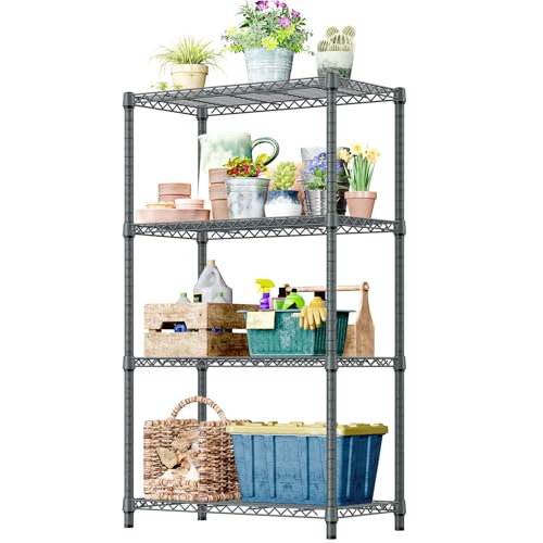 4 Tier Outdoor Metal Storage Shelving Unit (4 Tier, 17.7" D x 35.43" W x 59" H / Grey)