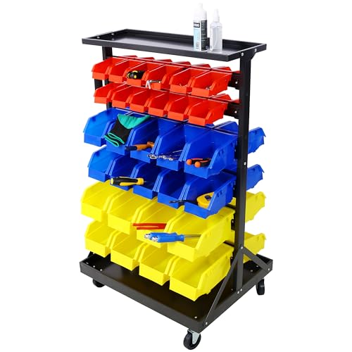 60 Parts Bin Rack Garage Storage Unit 6 Tiers System Steel Shelf with Portable Wheels (6 Tiers)