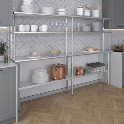 Stainless Steel Work Table Double Tier Overshelf (14" x 96" Work Table + 12" Overshelf)