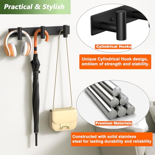 Wall Mounted Coat Rack ("T" Shape 3 Hooks - 1 Pack / Black)