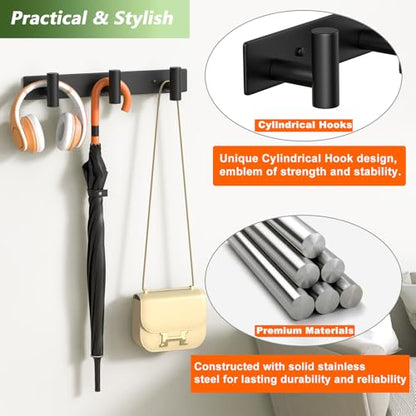 Wall Mounted Coat Rack ("T" Shape 3 Hooks - 1 Pack / Black)