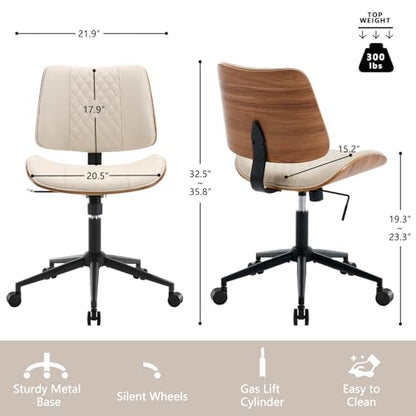 Home Office Chair No Arms with Wheels (Beige / MCM Style)
